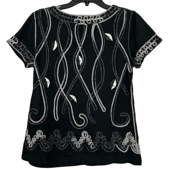 Objects D’art Vintage 90s Y2K All Over Embroidered Metallic Short Sleeve Top Med - Picture 2 of 11